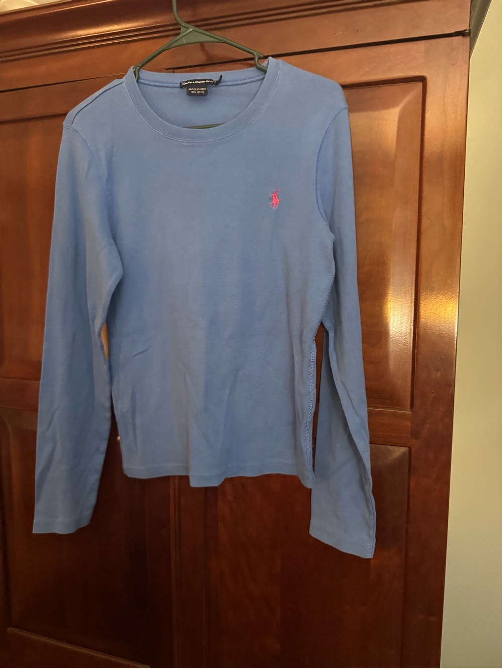 Polo by Ralph Lauren Light Blue Long-Sleeve Crew with Pink Pony